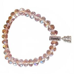Pink Crystal Beaded 925 IBB Sterling Silver Family Charm Bracelet